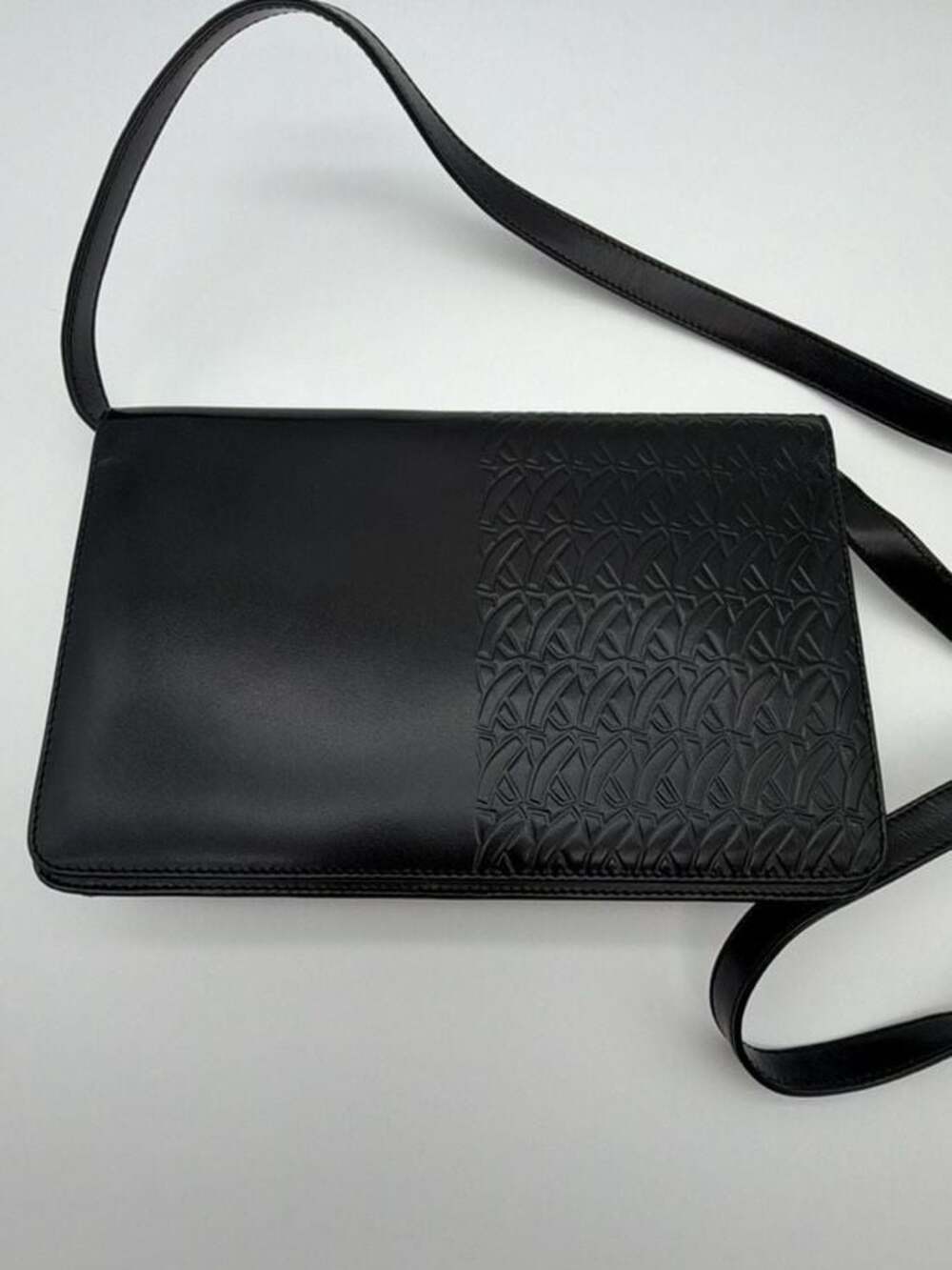 By Paloma Picasso Vintage Black Leather Crossbody Bag with Embossed Pattern